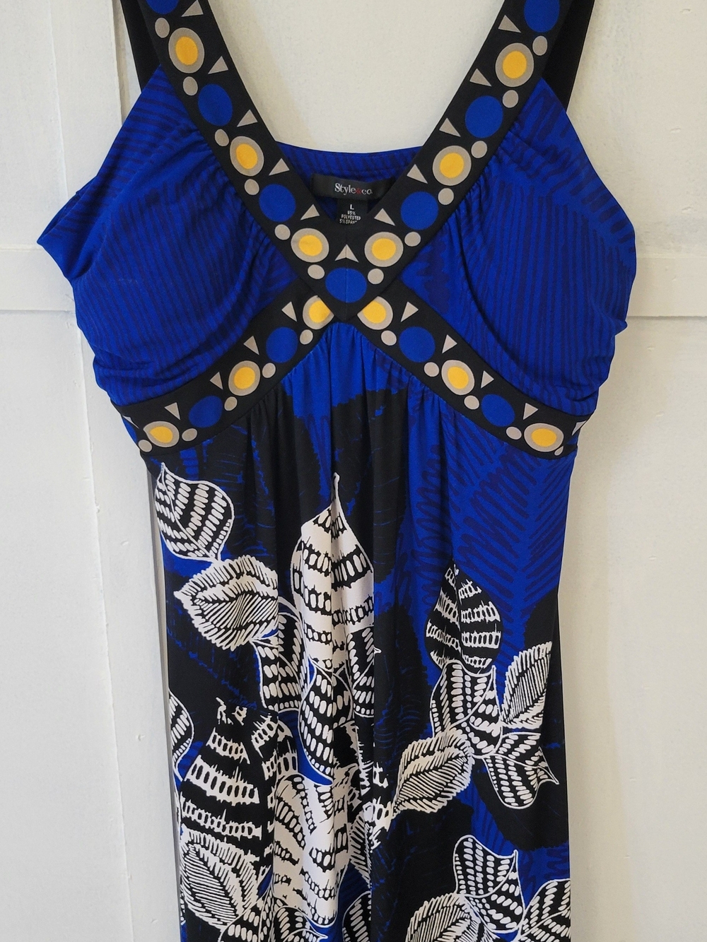 Style & Co. Royal Blue Tropical Leaf V-Neck Summer Dress Size L
